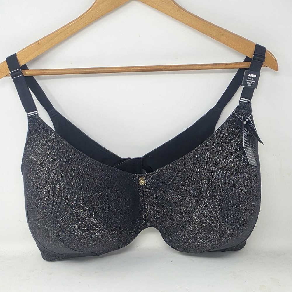NEW Torrid Dream Wire Free Lightly Lined Black / Gold Speckle Bra Size 48DD